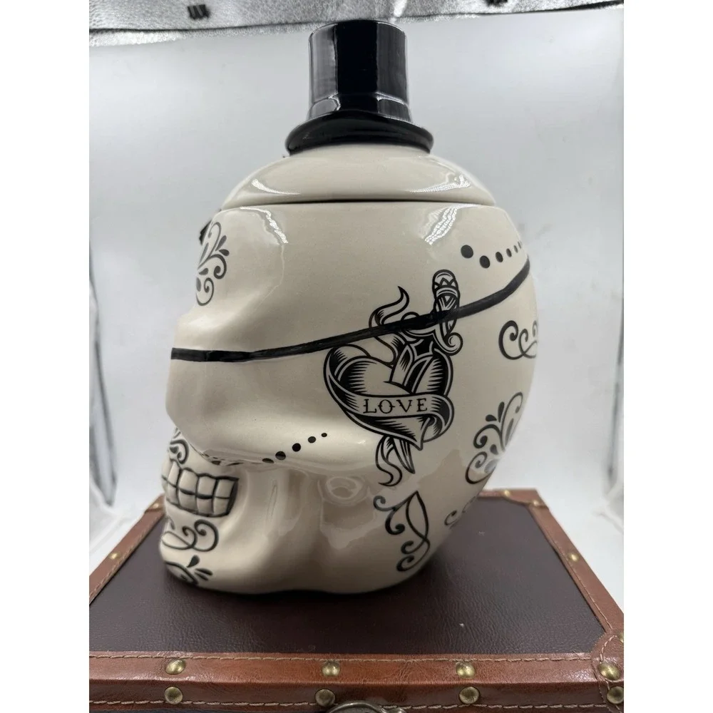 Halloween Sugar Skull with Top Hat, Tattoos, And Eye Patch  Ceramic Cookie Jar